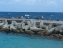 The man-made jetty at the entrance to the marina, note the shape of the concrete pieces