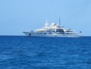 Large Yacht Outside Davis Harbour; Note Helicopter on Aft Deck and Sailboat! in Huge Davits on Port Side 