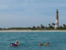 Len and Barb floating from BlueSkies to the beach at Loggerhead key.