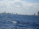 The Fort Lauderdale skyline.  Looking for 4 stacks to guide us to the inlet.
