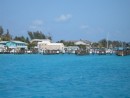 The marinas and buildings in the harbor in Bimini