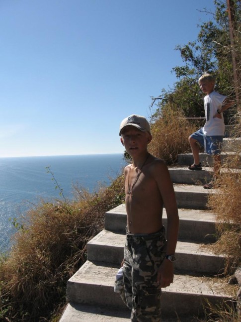 IMG_0447: Francois and Antoine climbing the hill up to the lighthouse at Mazatlan