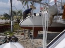 The mechanics fitting one of the saildrives