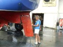 First Mate Rose inspecting the poor old rudder.