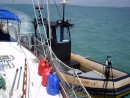 Sea Tow tied to the Chiqui after rudder was disabled.