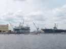 This is the Portsmouth side of the Elizabeth River, with some naval ships tied up.