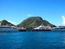 The ferry dock, at this time, had 4 ferries from Guadeloupe tied up.