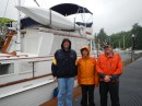 Andy, Leslie and John.  Ready to cast off in search of sunshine.  Cathlamet, WA.