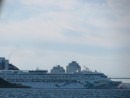 The Norwegian Cruise Ship coming around George