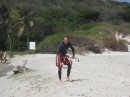 The Belgian who dinghied ashore with his two kids, wife and mom along with his kite surfing equip. He was really good.