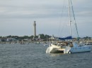 Provincetown harbor with Pilgrim Museum Tower in distance 081011
