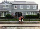 Katie and college-roommate Emma in front of house on point of Stonington 080511