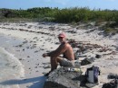 Dick, relaxing on a long, long beach, Ragged Islands