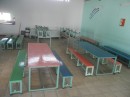 These are the benches and tables that Ian has painted for the school children breakfast room.
