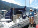 Pat and Les on their new Catalina 28 on Arrow Lake.