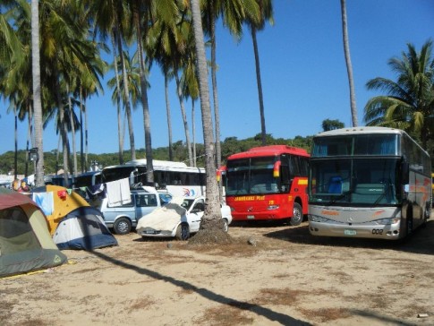 Some of the 40 buses that brought all the Mexican tourists to the village
