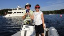 Maynard and Vicki celebrating picking up our first mooring on Vanish which just happens to be David Marlow