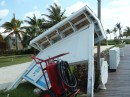 Sign blown over in the 90 mph winds at the Old Bahama Bay Marina, West End, Grand Bahama
