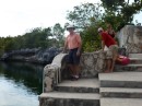 Maynard, Jake and Renae at the Ocean Hole, Rock Sound, Eleuthera