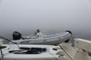 View aft in the fog of Rockland, Maine, USA