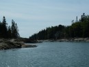 Narrow, twisting route to the Seal Cove Boatyard in Horseshoe Cove, Maine, USA