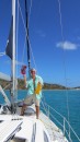We are officially checked in to the British Virgin Islands after the overnight passage from St. Martin (Philpsburg).  Don has changed out the Q flag and is raising the B.V.I. courtesy flag. 