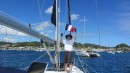Rick raising the flag to indicate clearance into the French island of Martinique.