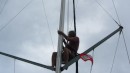 Don was hoisted up the mast to repair a light.