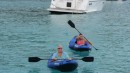 Don and Olivia kayaking through the anchorage at Great Harbor on Jost Van Dyke, B.V.I. 