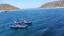 Emily and Victoria kayaking in anchorage at Kythnos