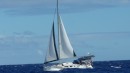 Koinonia II is seen here sailing in the Windward Islands of the Caribbean where she sails comfortably and high to weather with reefed sails!