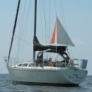 The FinDelta riding sail shown on this boat is easy to deploy and works great at minimizing the swing radius while at anchor.