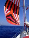 Cruising down the Turkish coast with cruising chute set.