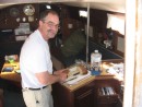 Doug - baking fresh bread.  Doug joined us from Mayo, MD to Port Washington, NY.  He got us down the coast of Jersey and through NYC.  We met captain Doug (and his Commodore - Suzanne) a couple of summers ago up in NE Harbour ME.  Doug is a good friend, a gourmet cook, a helmsman, navigator, mechanic and all of those things a mate should be.  Thanks Doug!!!!