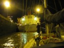 Behind Panamanian ship in Gatun Lock rafted to Mambo