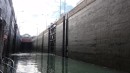 inside the lock, water empties through bottom of lock and not the sluice gates