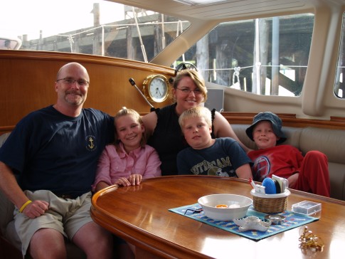 Doug and Robin and Kids on the boat in Lunenburg