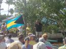 Bahamas flag: dedication of boat builders plaque Man O