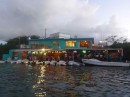 Dinghy Dock restaurant at twilight on the day of the Superbowl, Culebra, PR