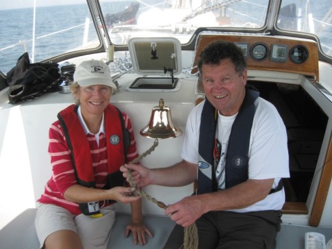 Jeannie & Gerard with the newly polished ships bell