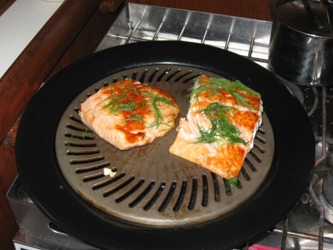 Salmon on our weird grill.