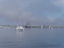 After the fog had cleared. A view of The Bridge Of Lions and El Galleon Ship at the marina.