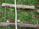 Example of a simple ladder construction. A four by six recycled plastic board with steel cables and a rope. 