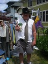 Broccoli Man giving moving sale customer Tony Kastelic fashion tips