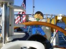 Flat Stan helping out at the helm while we set the anchor