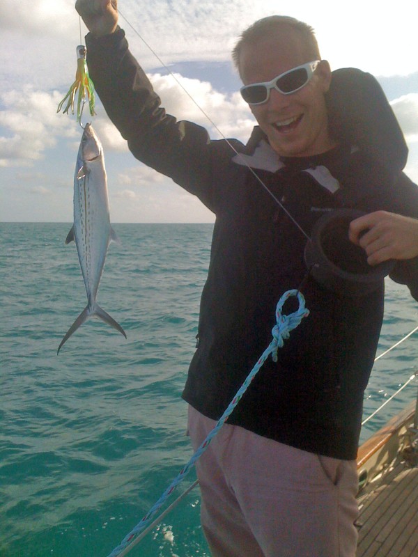 Caught this little mackerel on our drag line. Threw him back hoping to catch a bigger one. 