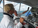 Harry giving Finola instructions for heavy weather sailing