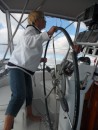 Finola practicing her heavy air helming from Treasure to Great Guana