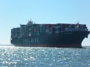 Container ship leaving Hampton Roads