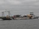 A barge carrying construction vehicles for out islands near Hilton Head 